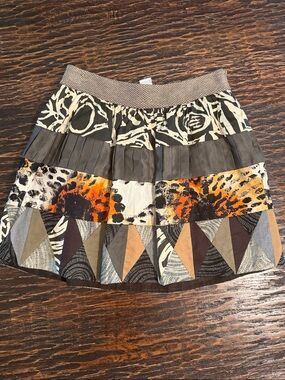 Diane Von Furstenberg Multi-Print Mini Skirt in Cream, Brown and Orange